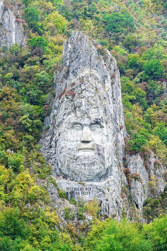 Stone carved sculpture of King of Dacia Decebalus, Iron Gates, Serbia