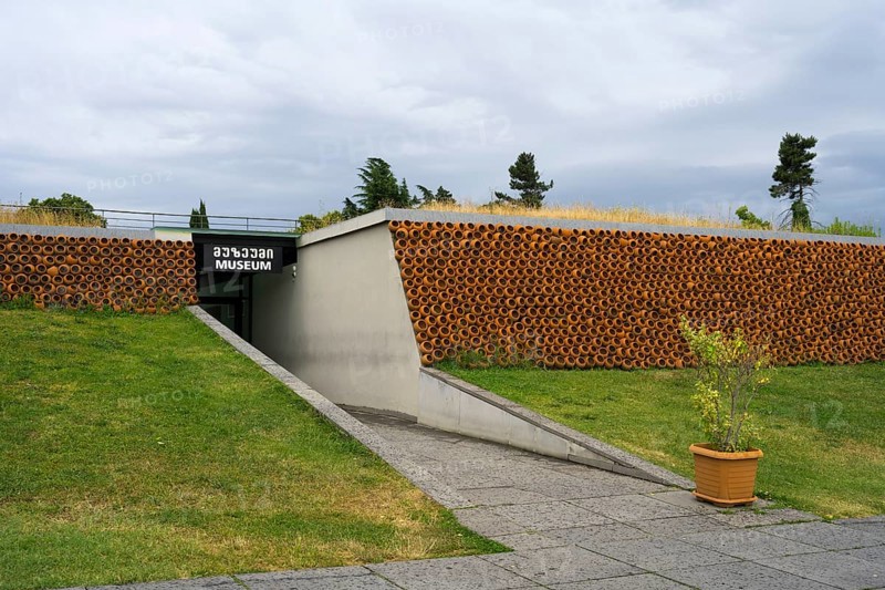 Modern museum with grass roof and tile cladding, minimalist architectural design, Historical Museum, Batonis Ziche Fortress, Telavi, Kakheti region, Georgia