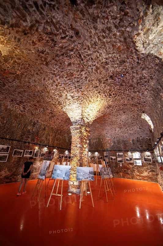 Exhibition at the Porto tourist office, a former Genoese weapons warehouse, interior view, Ota, west coast of Corsica, Corse-du-Sud, Corsica, France