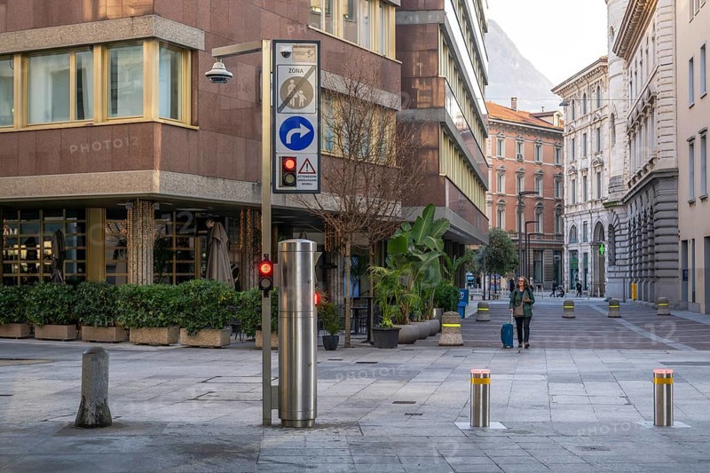 Bollard and Light Signal Pedestrian Zone, Lugano, Tessin, Switzerland
