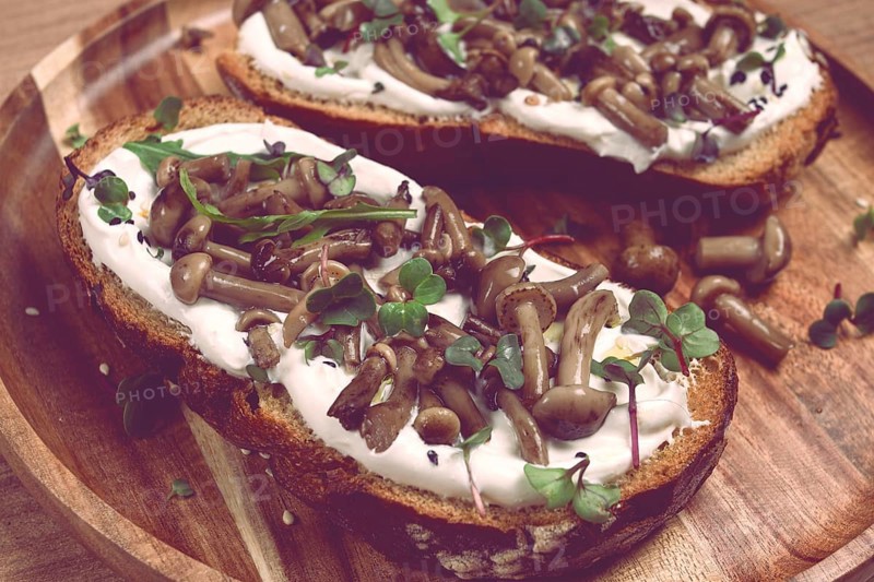 Sandwiches with cream cheese and pickled honeydew, healthy breakfast, homemade