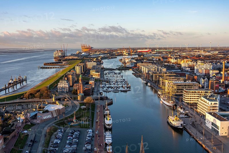 Overview of the New Port and the overseas port with container terminal in Bremerhaven, Bremen, Germany