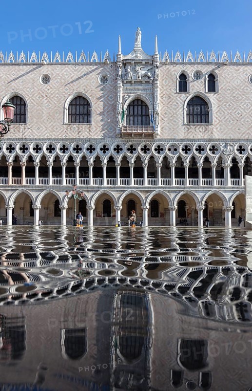 High water (Acqua alta) on the Piazzetta in front of the Doge's Palace, Venice