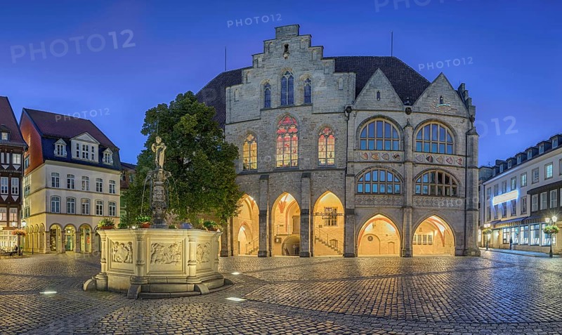 Town hall with market square illuminates Hildesheim Germany