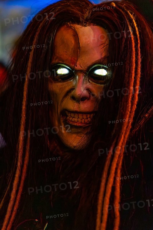 Krampus with glowing eyes, fog, murmurs, winter, Waldburg Castle, Allgäu, Baden-Württemberg, Germany