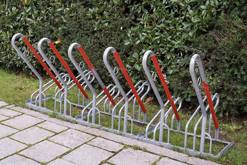 Several bicycle racks next to each other, Bavaria, Germany