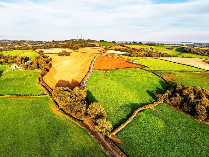 Colours of Devon Farms and Fields over Berry Pomeroy from a drone, Totnes, England, United Kingdom