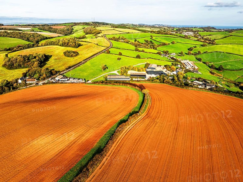 Colours of Devon Farms and Fields over Paignton and Berry Pomeroy from a drone, Totnes, England, United Kingdom