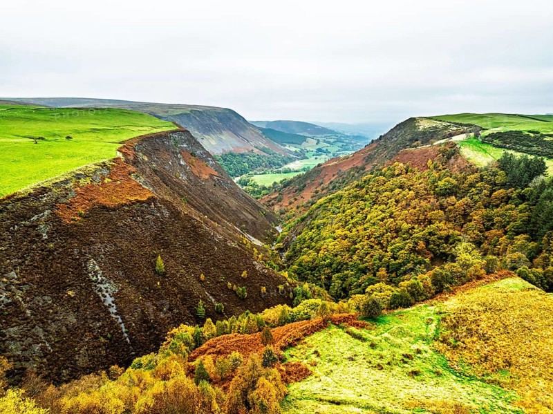 Autumn colours of Ffrwd Fawr Waterfall, Dylife, Llanbrynmair, Powys, Wales, UK