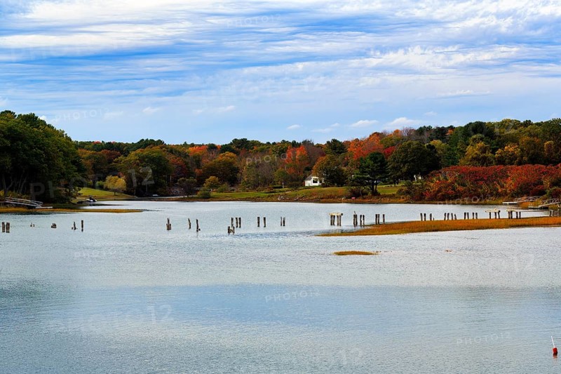 River landscape, autumn leaves, Indian Summer, Kennebunk River, Maine, New England, USA