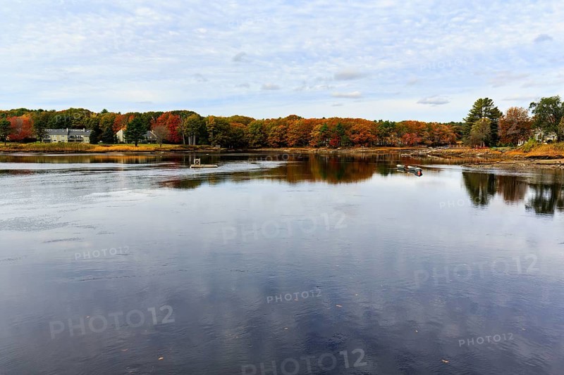 Riverfront, Fall Leaves, Indian Summer, Kennebunk River, Maine, New England, USA