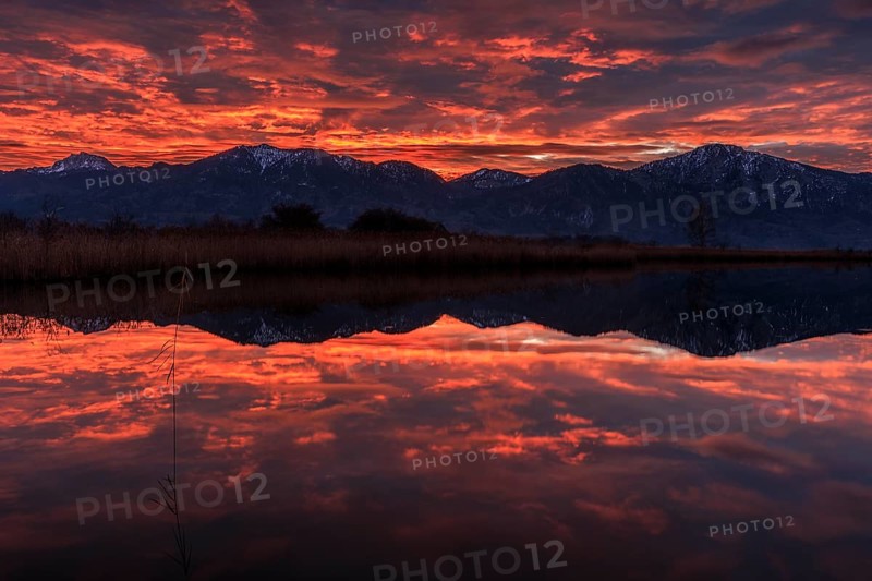 Lake, reflection, snow, cold, mountains, winter, morning light, morning mood, morning red, cloud atmosphere, view of Benediktenwand, Rabenkopf, Jochberg, Bavarian Alps, Bavaria, Germany
