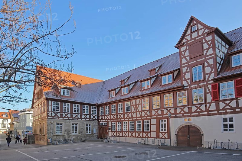 Hospital courtyard built 13th century, half-timbered house, Reutlingen, Swabian Jura, Baden-Württemberg, Germany