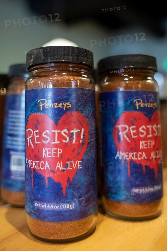 Arvada, Colorado - Bottles of spices on display at the Penzeys Spices store in Olde Town Arvada. The company does not hide its CEO's political leanings