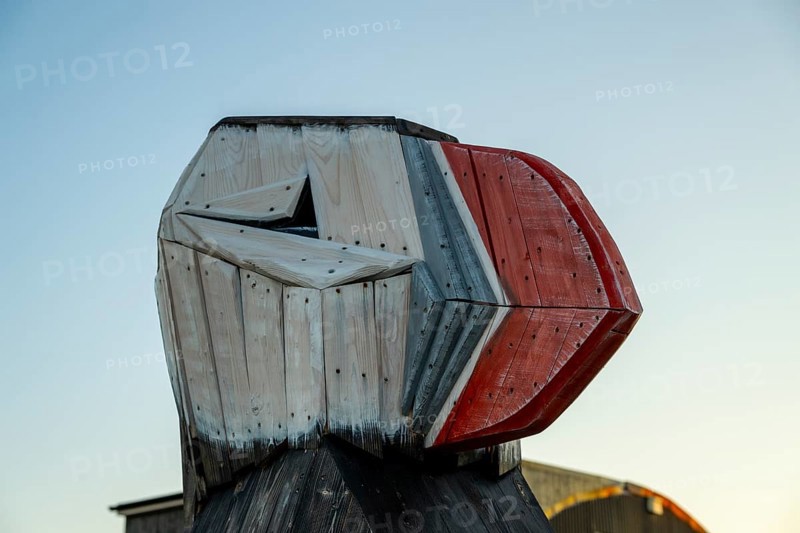 Wooden sculpture of a puffin at the harbor, Vardö, Finnmark, Norway