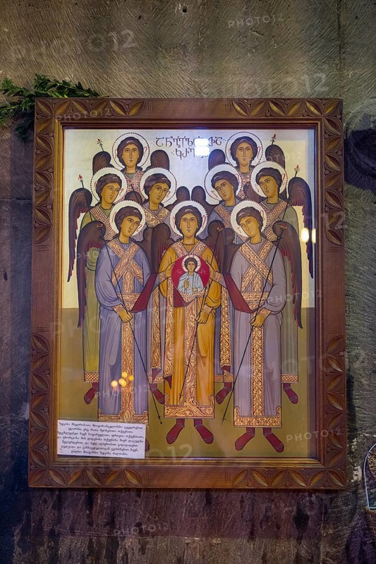 Christian icon painting with angels and a child in a magnificent setting, Javari Monastery, Jvari Church, Cross Monastery, UNESCO World Heritage Site, Mtskheta, Mtskheta, Mtskheta, Mtskheta, Mtskheta-Mtianeti Region, Georgia