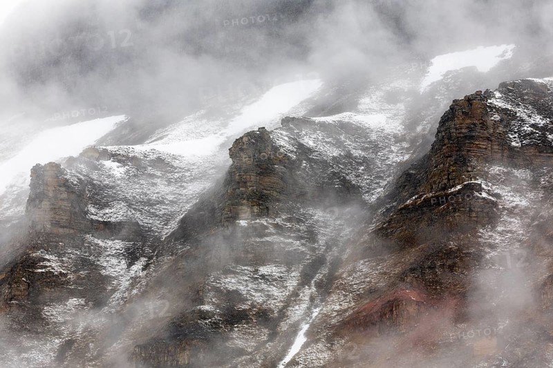 Mountain peaks in fog, Longyearbyen, Spitsbergen, Svalbard