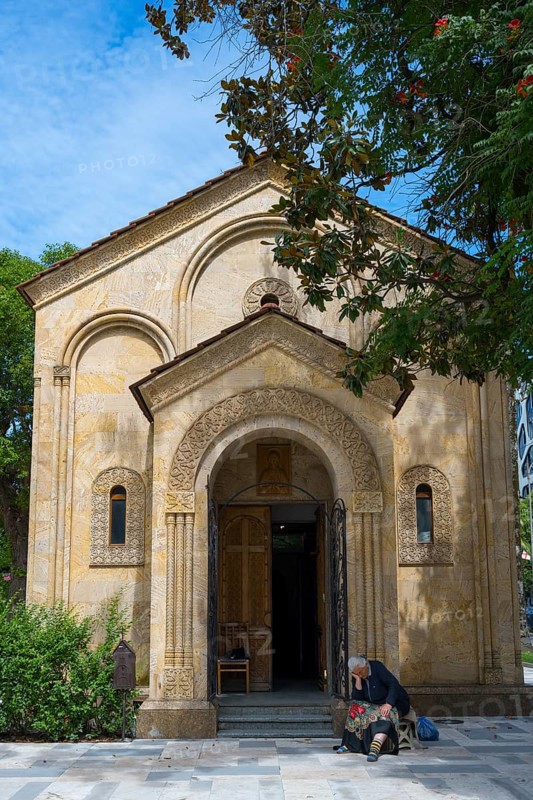 Orthodox style stone church with quiet atmosphere and surrounded by trees, St. Barbara's Cathedral, Batumi, Black Sea, Ajara region, Adjara, Autonomous Republic, Georgia