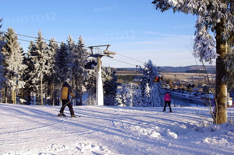 Winter landscape, snow, skier, ski lift, Winterberg, North Rhine-Westphalia, Germany