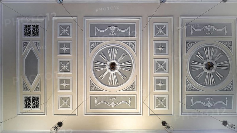Interior view, ceiling fresco, Saint Barbara Catholic Church from 1783, Hofen, Mühlhausen am Neckar district, Stuttgart, Baden-Württemberg, Germany