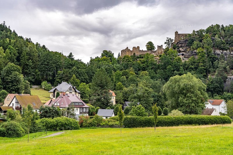Castle and monastery ruins on Mount Oybin in Oybin, Zittau Mountains, Upper Lusatia, Saxony, Germany