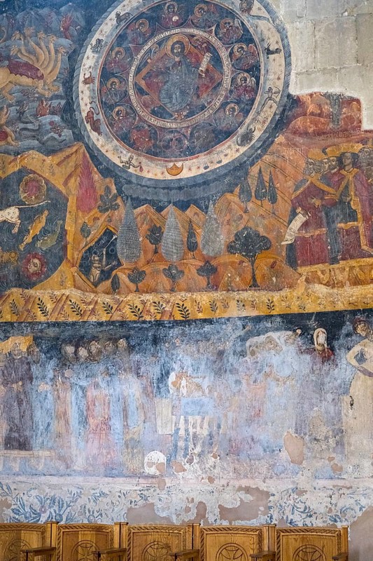 An impressive wall fresco with sacred figures and symbolic representations, Svetitskhoveli Cathedral, Svetitskhoveli, UNESCO World Heritage Site, Mtskheta, Mtskheta, Mtskheta-Mtianeti Region, Georgia