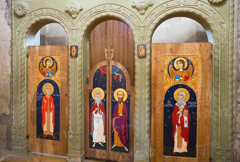 Decorated church doors with icons and ornate wood carvings, Svetitskhoveli Cathedral, Svetitskhoveli, UNESCO World Heritage Site, Mtskheta, Mtskheta, Mtskheta-Mtianeti Region, Georgia