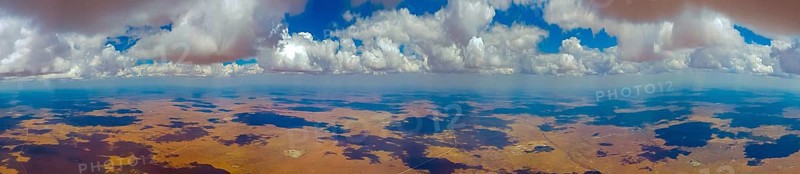 Cloud sky, cumulus, desert, Kalahari, savanna, thorn savanna, aerial view, panorama, Namibia, Leonhardville