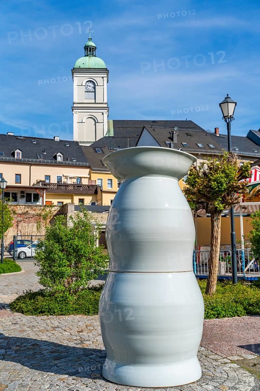 Sculpture in the form of a vase, art installation One Million by artist Uli Aigner, Purple Path art and sculpture trail of the European Cultural Region around the cultural capital Chemnitz, Lößnitz, Ore Mountains, Saxony, Germany