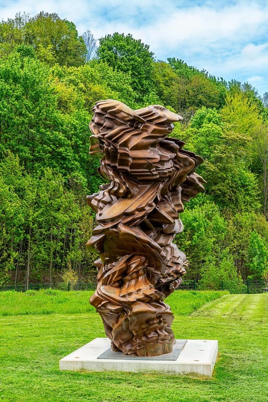 Sculpture, art installation Stack by artist Tony Cragg, Purple Path art and sculpture trail of the European Cultural Region around Chemnitz, spa garden Aue-Bad Schlema, Ore Mountains, Saxony, Germany