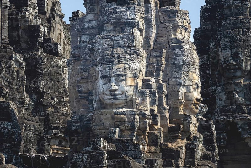 Huge stone-carved faces of Bodhisattva Lokeshvara, also Avalokiteshvara, Bayon Temple, Angkor Thom, UNESCO World Heritage Site, Angkor Wat, Siem Reap, Cambodia