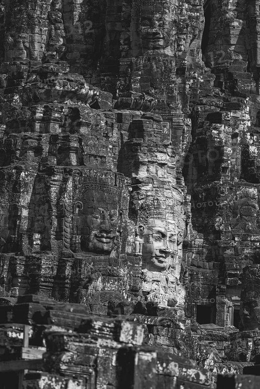 Huge stone-carved faces of Bodhisattva Lokeshvara, also Avalokiteshvara, Bayon Temple, Angkor Thom, UNESCO World Heritage Site, Angkor Wat, Siem Reap, Cambodia