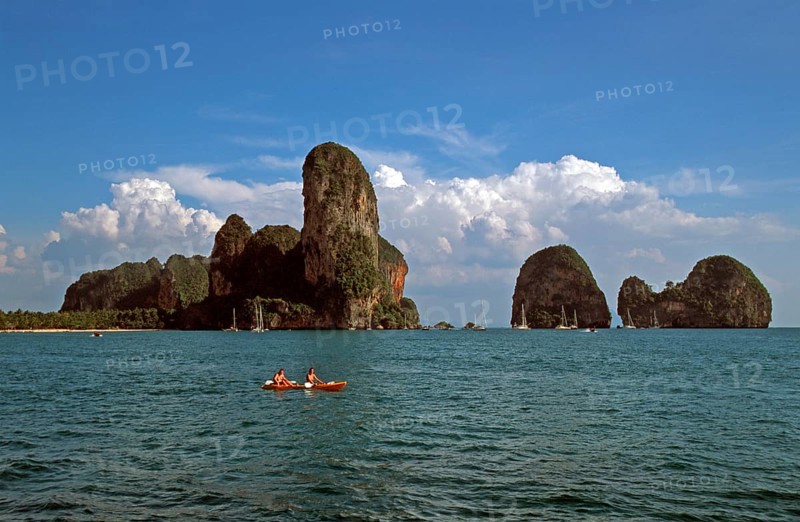 Kayak, rocks in the sea, Railay East, two years in front of the tsunami, Krabi, Thailand, December 2002, vintage, retro, old, historic