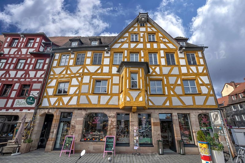 Historic half-timbered house, 18th century, Marktplatz 11, Fürth, Middle Franconia, Bavaria, Germany