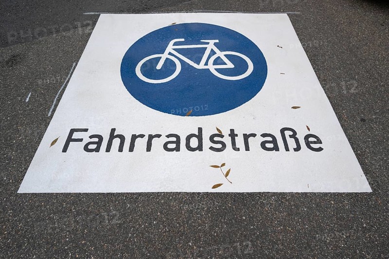 Bicycle road, painted sign on the road, Fürth. Middle Franconia, Bavaria, Germany
