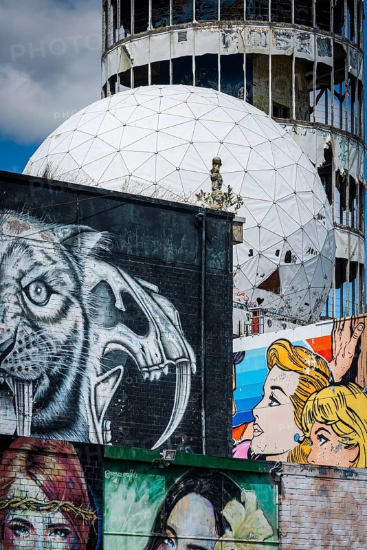 Graffiti on the former US eavesdropping facility on Teufelsberg in Grunewald, Berlin, Germany