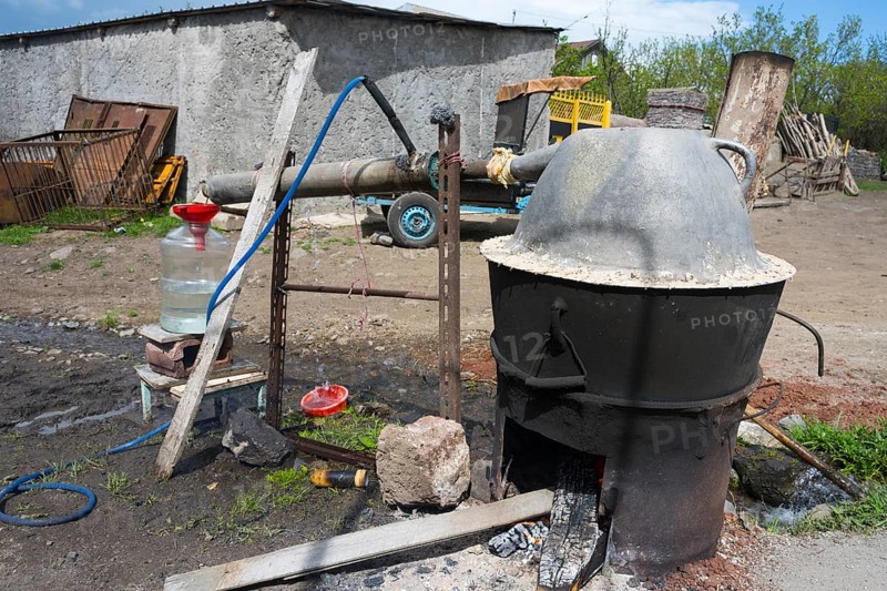 Handmade distillation plant with metal container, liquor production, Sameba, Kvemo Kartli region, Lower Kartli, Georgia