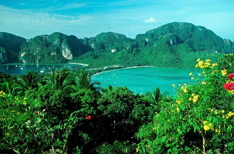 View of the island from the viewpoint one year in front of the tsunami, Ko Phi Phi Don, Thailand, December 2002, vintage, retro, old, historic