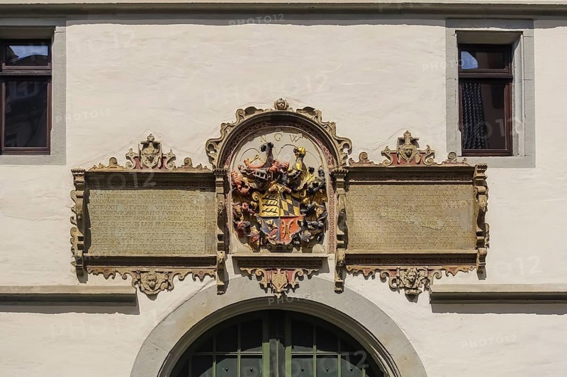 Wilhelmsstift Tübingen, Episcopal Theologian Convict of the Diocese of Rottenburg-Stuttgart, historic building, coat of arms, inscription, Tübingen, Baden-Württemberg, Germany