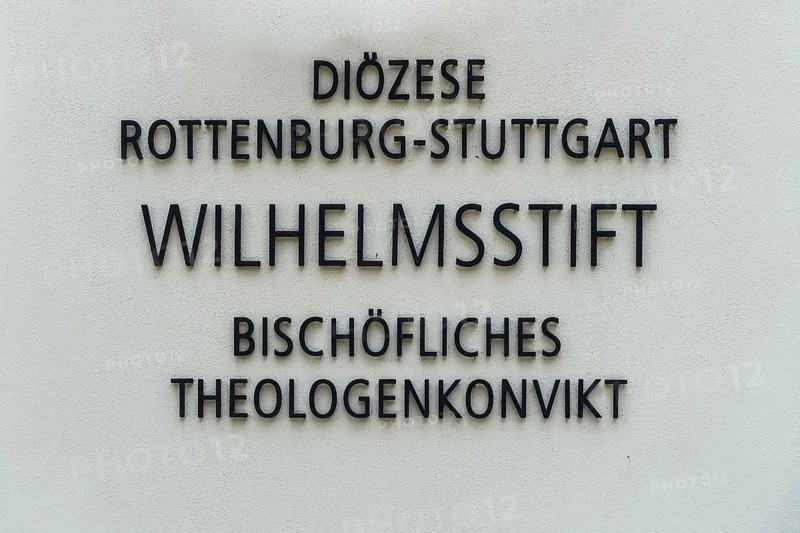 Wilhelmsstift Tübingen, Episcopal Theologian Convict of the Diocese of Rottenburg-Stuttgart, writing on façade, letters, Tübingen, Baden-Württemberg, Germany