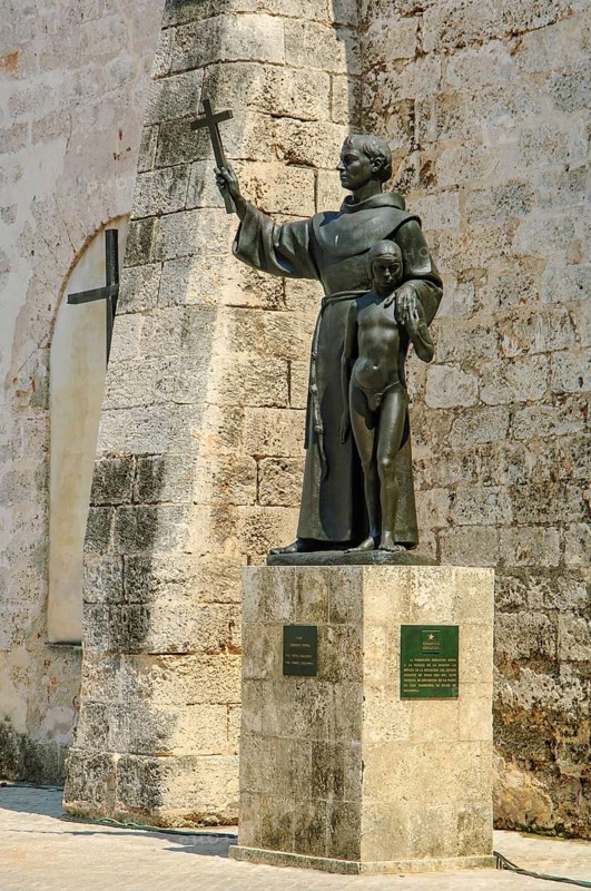 Monument in Havana Habana Cuba with replica copy of statue of Franciscan monk Fray Junipero Serra from original statue in Palma de Majorca, Roman Catholic saint, founder of the US city of San Francisco, Havana, Cuba