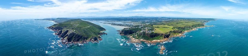 Aerial view of coast and landscape near Knysna, Knysna Heads, South Africa