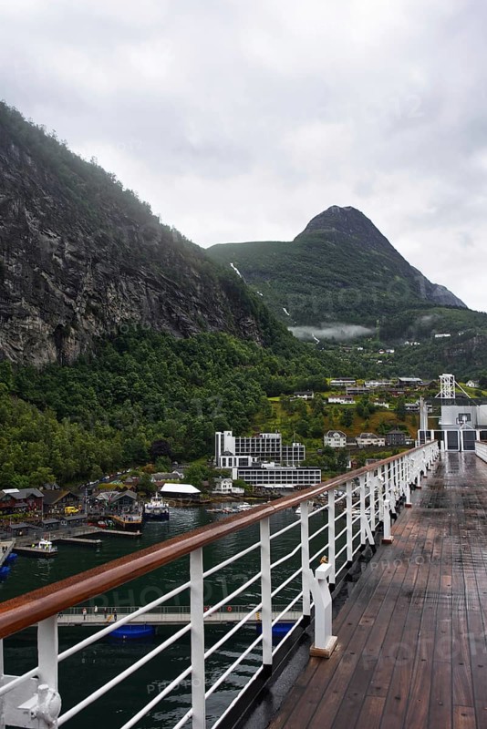 View of a mountainous landscape from a cruise ship, Geiranger Norway
