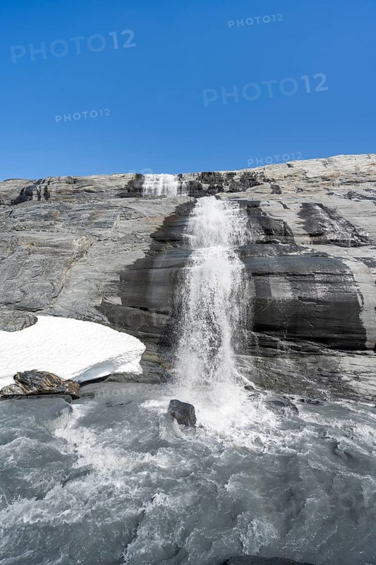 Glacier Stream with Waterfall, Worthington Glacier, Worthington Glacier State Recreational Site, Chugach Mountains, Alaska, USA