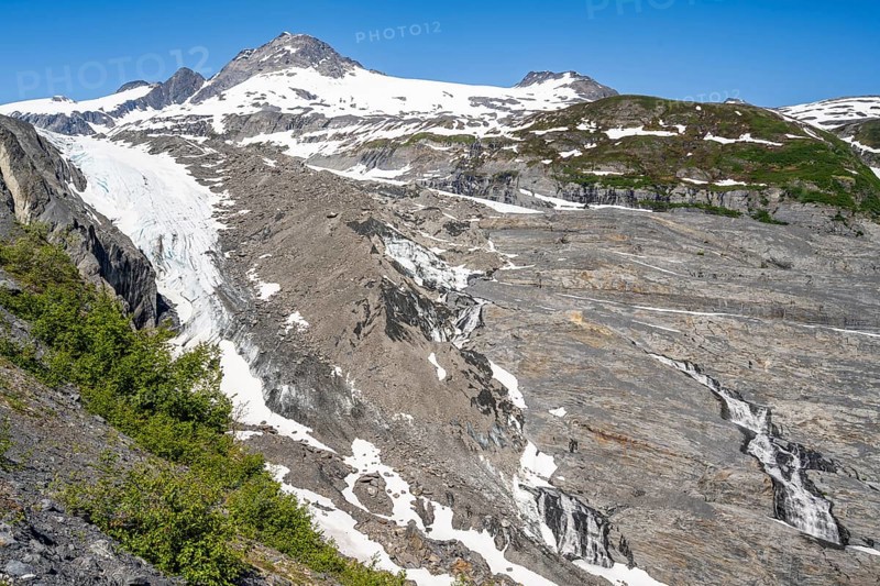 View of the remains of the Worthington Glacier tongue, Worthington Glacier Lagoon, Worthington Glacier State Recreational Site, Chugach Mountains, Alaska, USA
