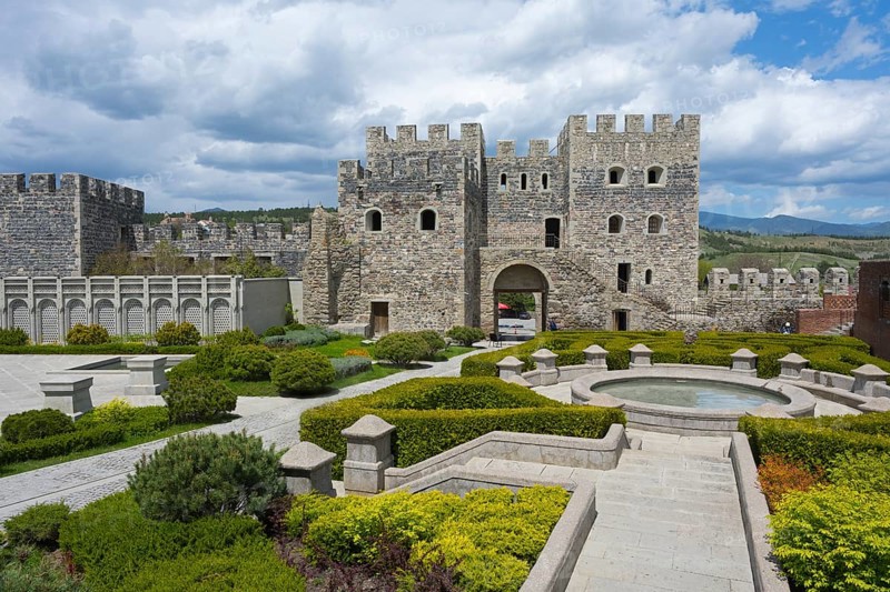 Historical complex with massive stone fortress, well-kept garden and round fountain, Rabati Fortress, Akhaltsikhe, Samtskhe-Javakheti region, Samtskhe-Javakheti, Georgia