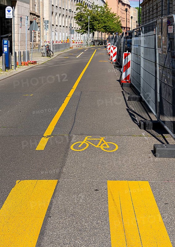 Yellow road marking at construction sites in Berlin, Germany