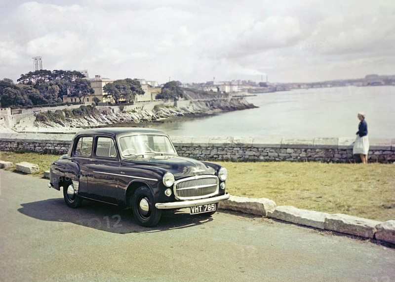 Hillman Minx car partked by the coast Plymouth, Devon, England, UK c 1962
