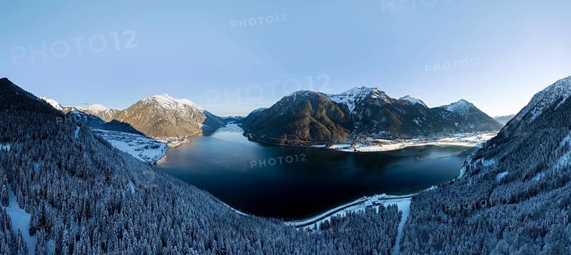 Epic view of mountain landscape with snow in winter, Achensee, Tyrol, Austria