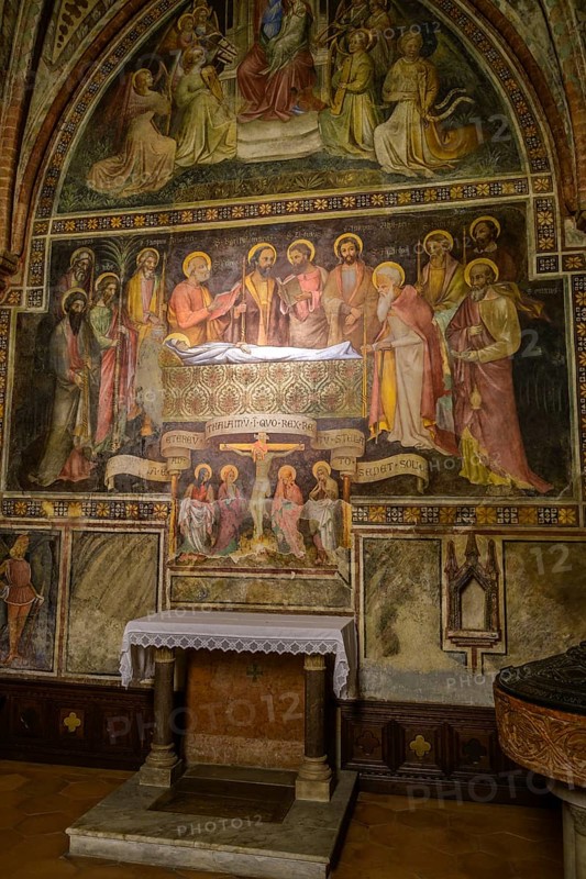 15th century frescoes in St. Catherine's Chapel, Collegiata di Santa Maria Assunta, Castell'Arquato, Province of Piacenza, Italy